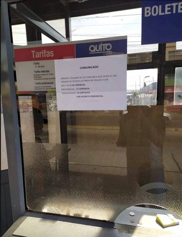 Comunicado de alza de pasajes