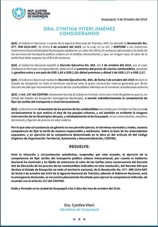 Comunicado de la Alcaldía de Guayaquil