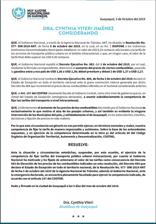 Comunicado de la Alcaldía de Guayaquil Comunicado de la Alcaldía de Guayaquil