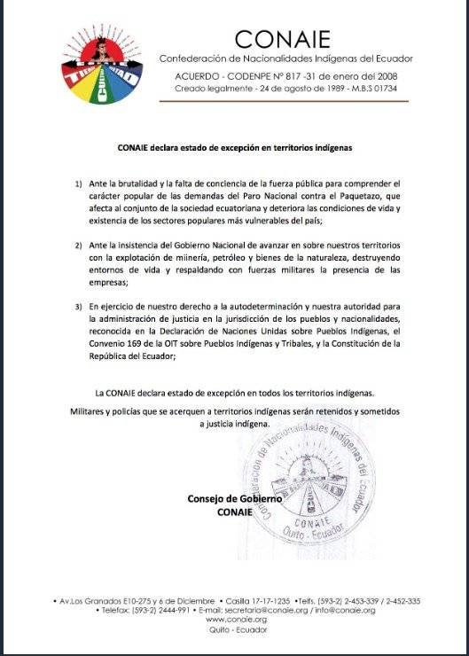 Comunicado de la Conaie