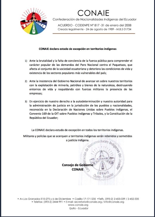 Comunicado de la Conaie Comunicado de la Conaie