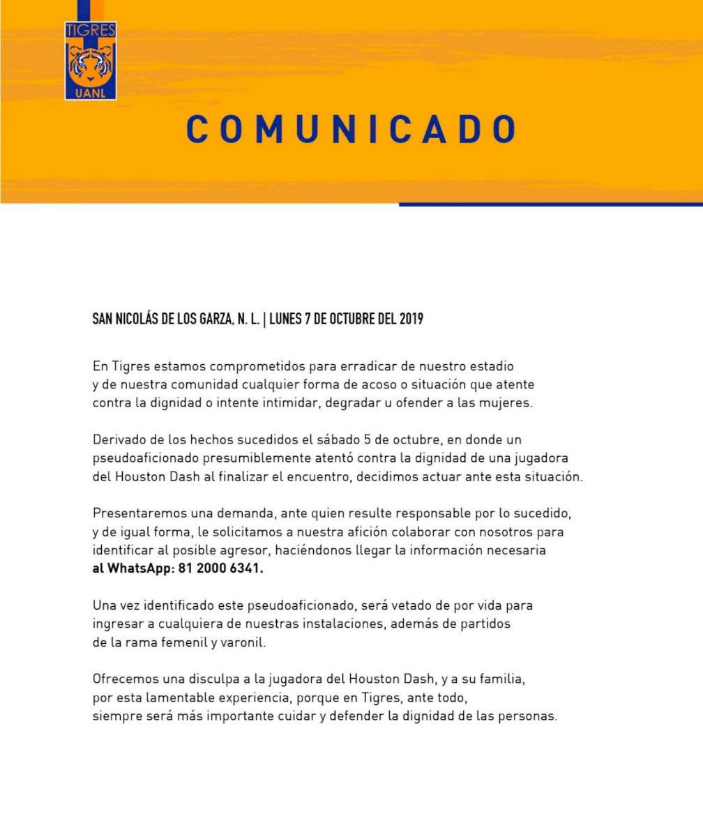 Comunicado Tigres femenil