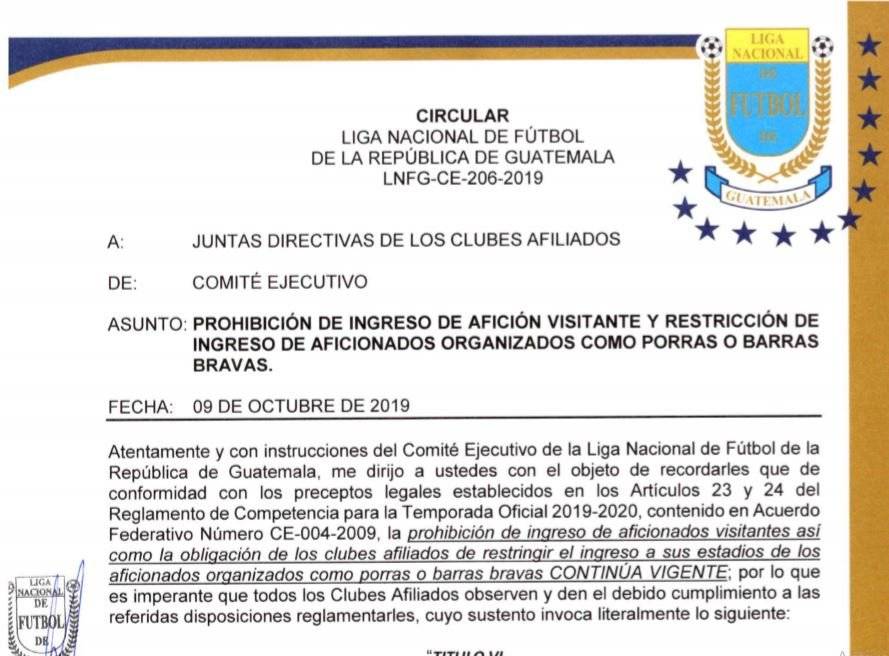 Comité Ejecutivo recuerda de la prohibición de porras visitantes a los estadios