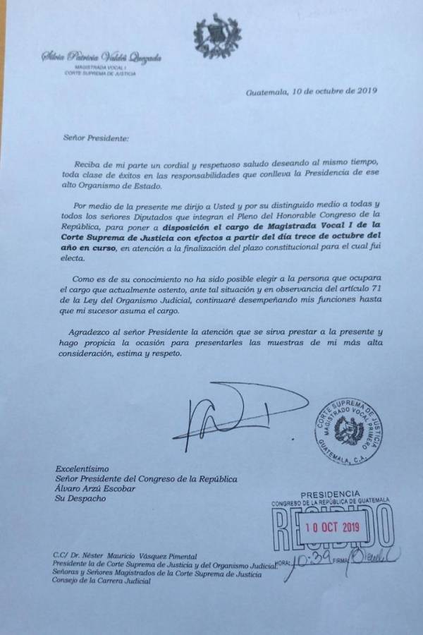 Carta de magistrada Silvia Valdés