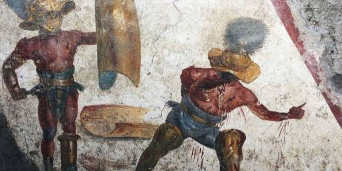 Un fresco hallado en Pompeya ilustra la sangrienta lucha a muerte de dos gladiadores