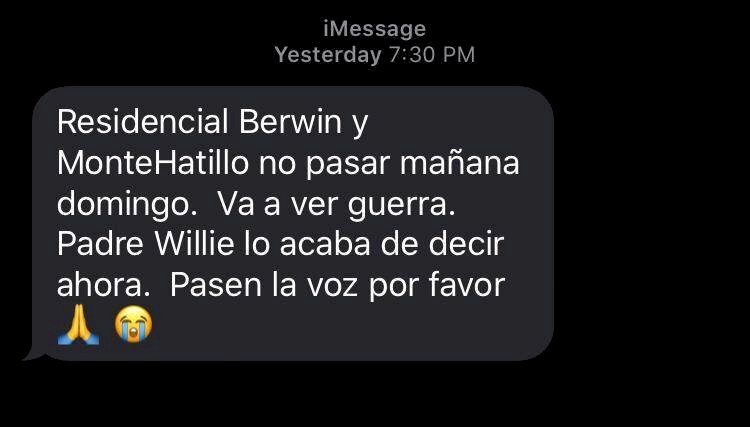 Supuesta amenaza - residenciales Berwin y Monte Hatillo