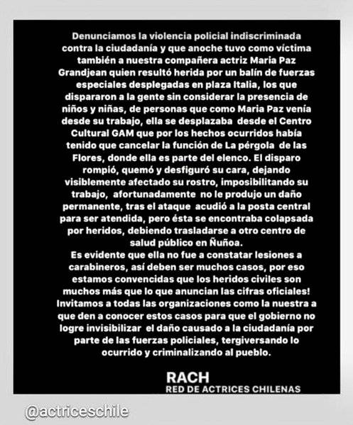 Comunicado Red de Actrices Chilenas