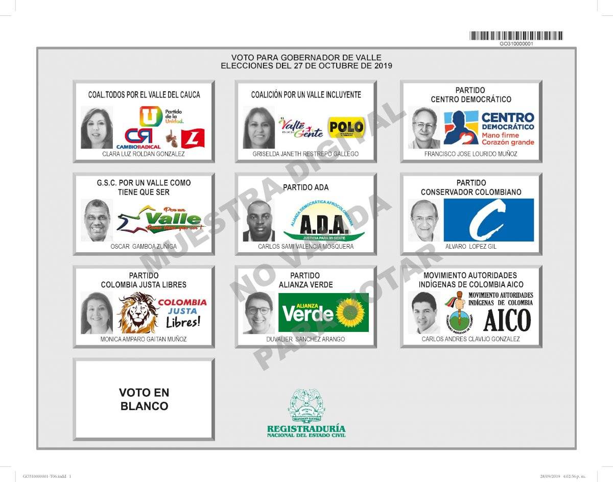 Tarjetón Gobernación Valle