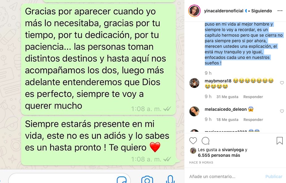 Captura de pantalla Instagram Yina Calderón