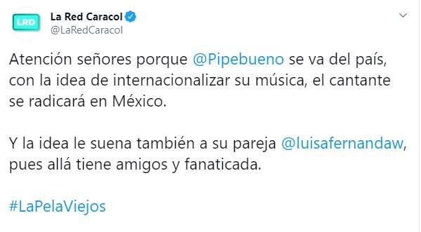 Luisa Fernanda W y Pipe Bueno se irían a vivir fuera del país