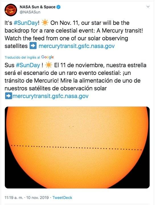 Plano de tránsito de Mercurio sobre el sol