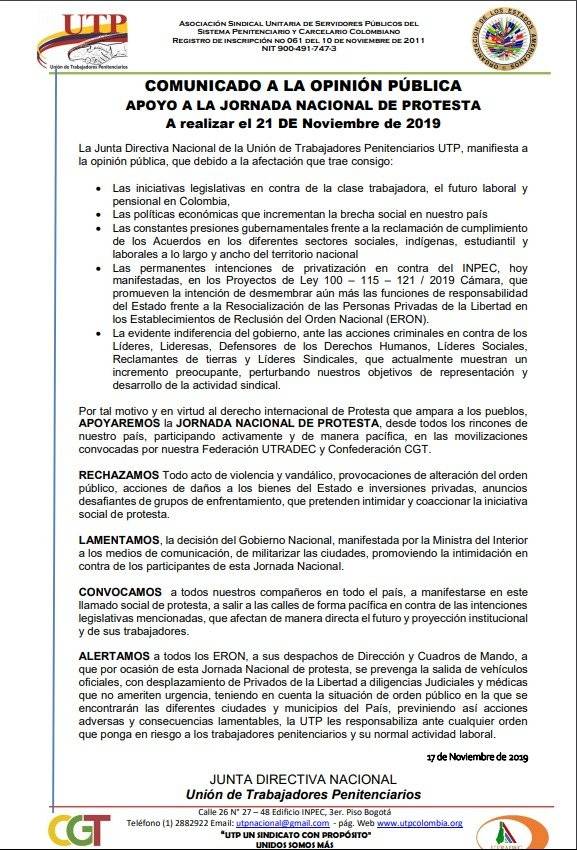 Comunicado de apoyo paro