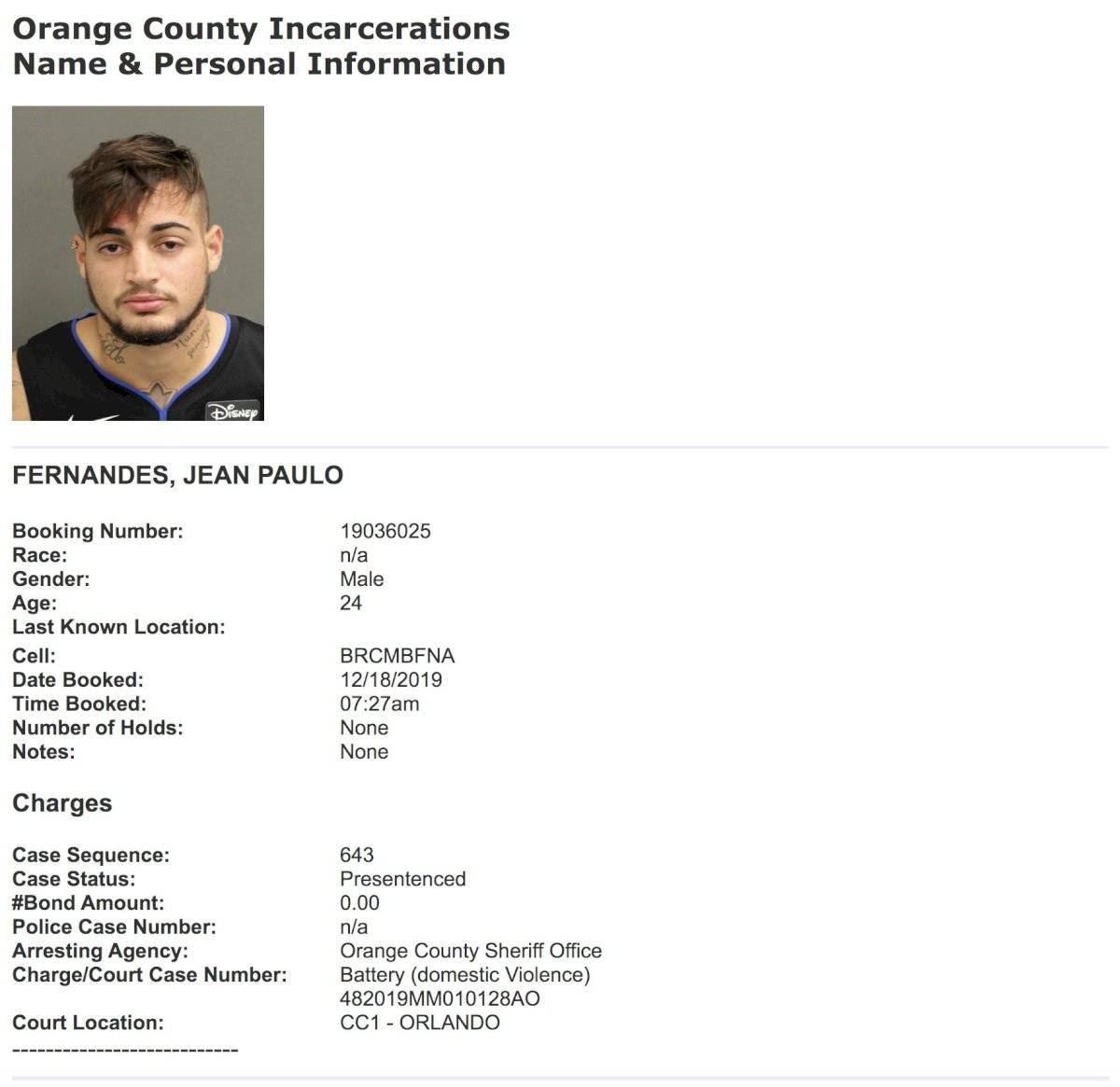 Jean Paulo Fernandes - reserva São Paulo - ficha criminal Orlando