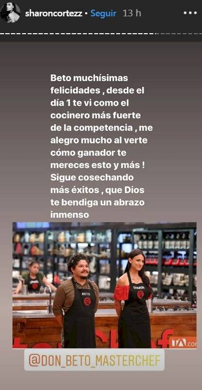 Se revela la reacción de Sharon por la victoria de Beto en MasterChef Ecuador