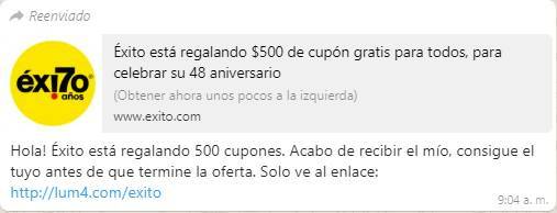 ¡Que no lo engañen! Falsa cadena de WhatsApp ofrece bono de 500.000 en reconocido supermercado