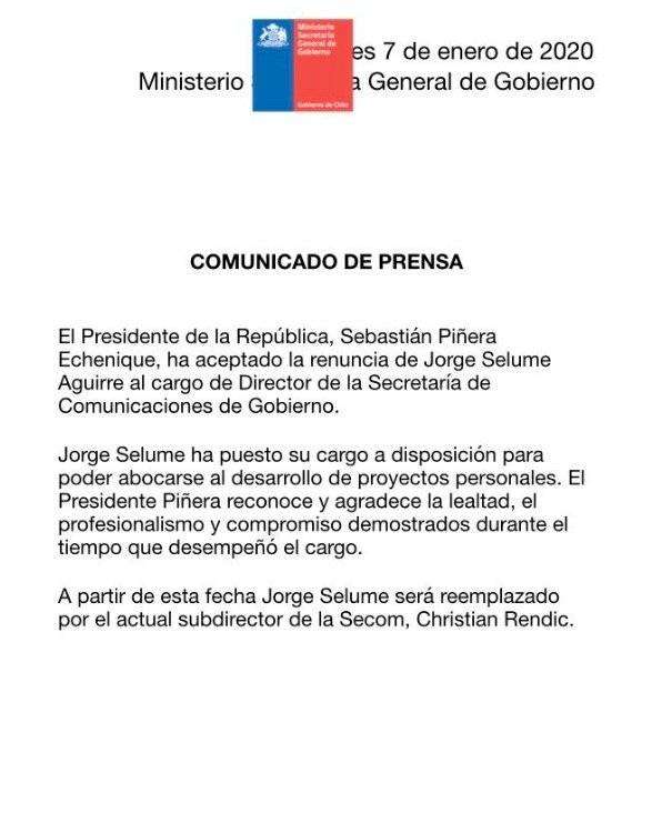 Comunicado salida de Selume
