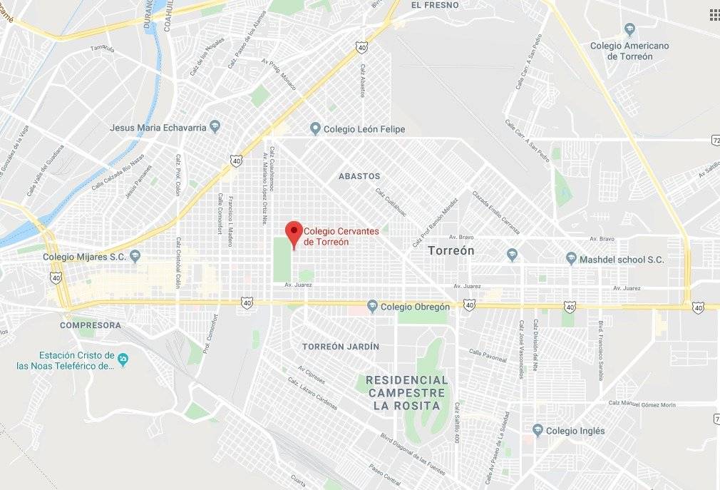 Mapa de la ubicación del Colegio Cervantes en Torreón
