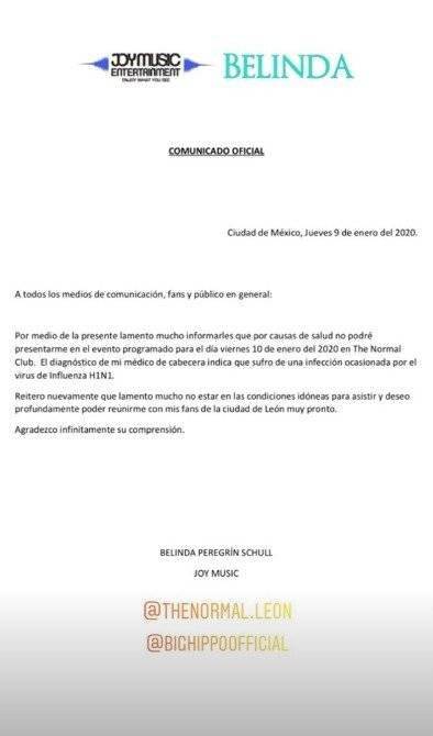 Comunicado concierto Belinda