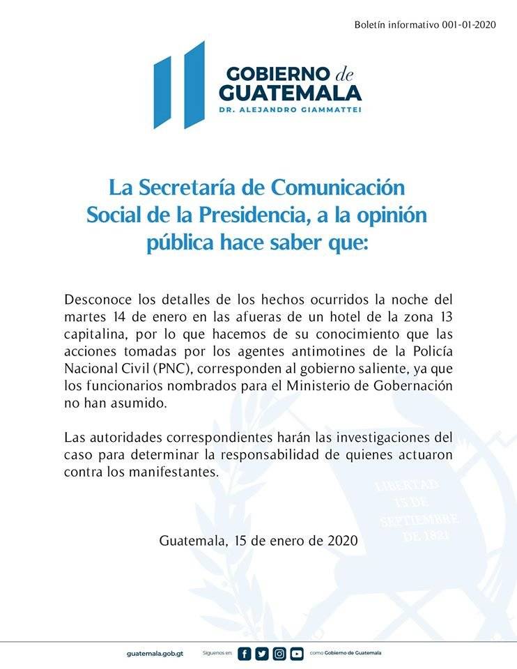 Nuevo gobierno investigará a quien envió antimotines a juramentación del parlacen