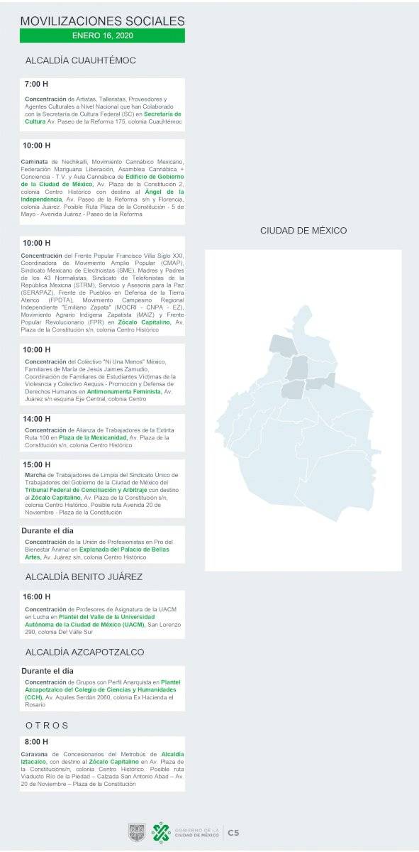Marchas y manifestaciones para este 16 de enero