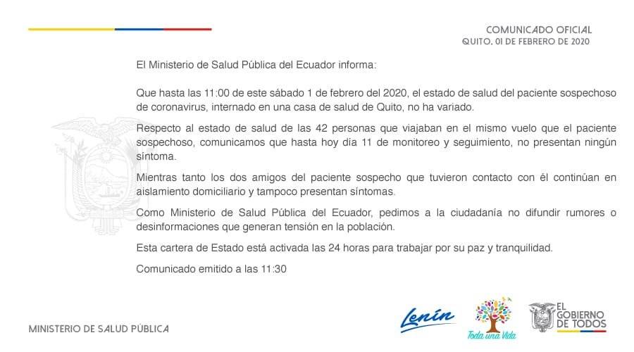 42 personas que viajaron con ciudadano chino con sospecha de coronavirus no han reportado síntomas