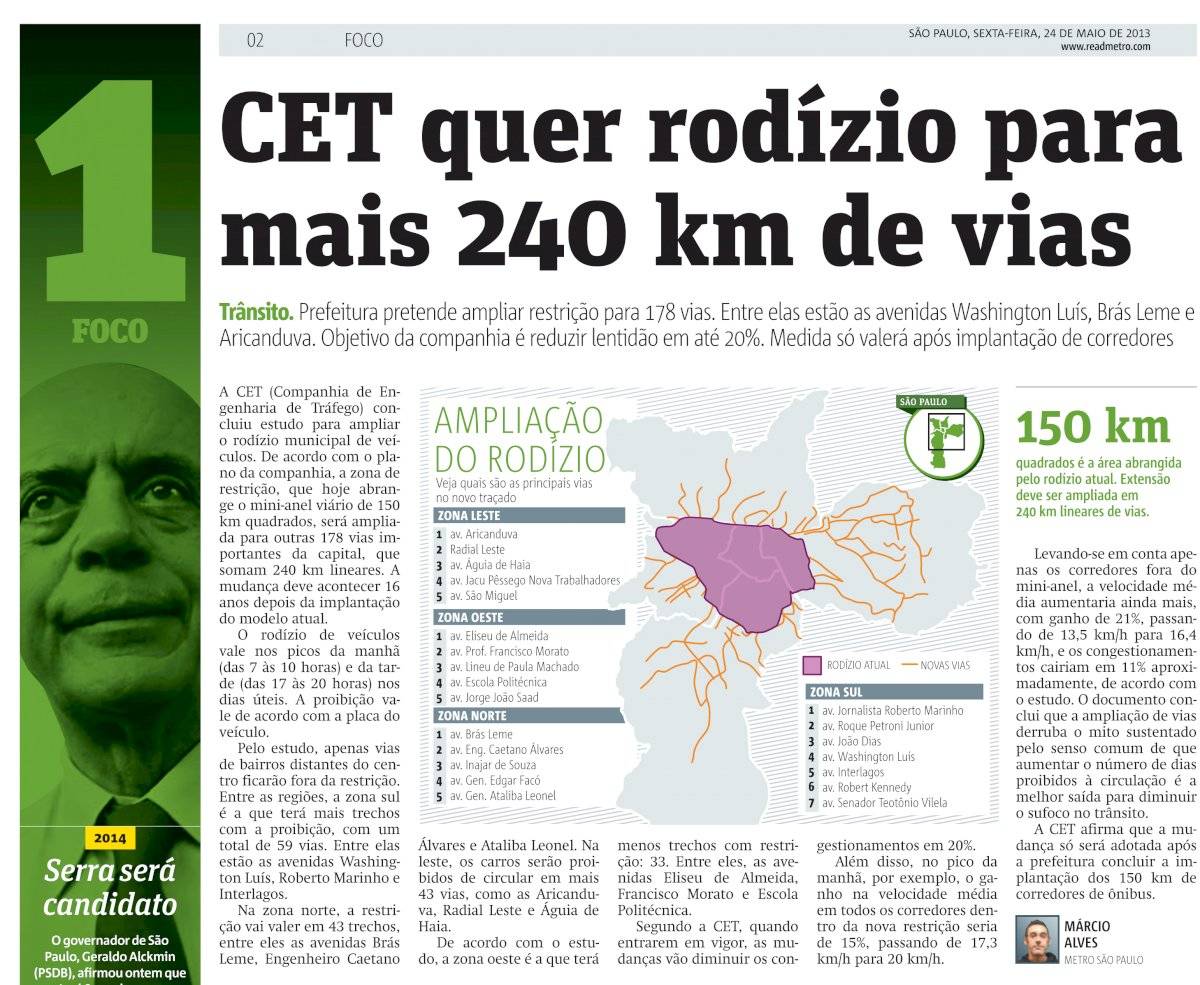 Metro Jornal - matéria rodízio - 2013