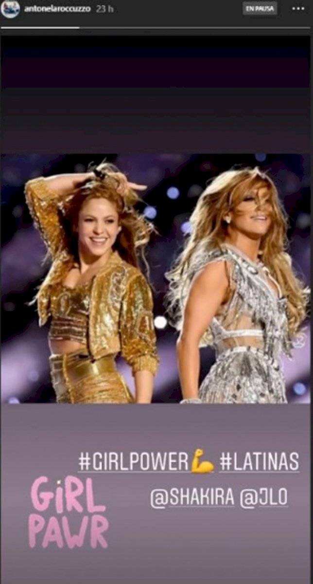 Así reaccionó la esposa de Messi ante la presentación de Shakira y Jennifer Lopez en el Super Bowl