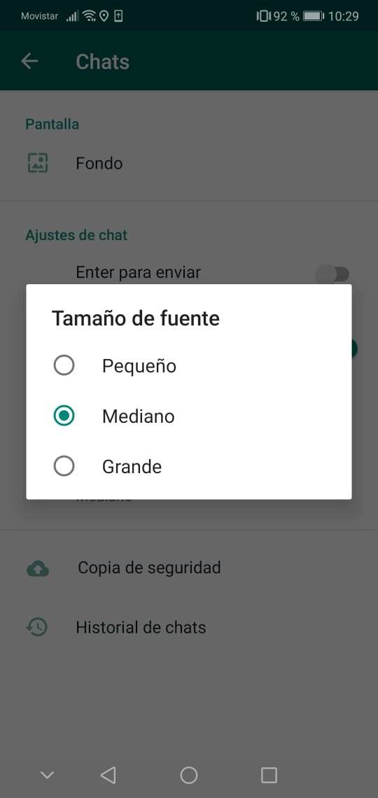 Cambiar el tamaño de letra de WhatsApp