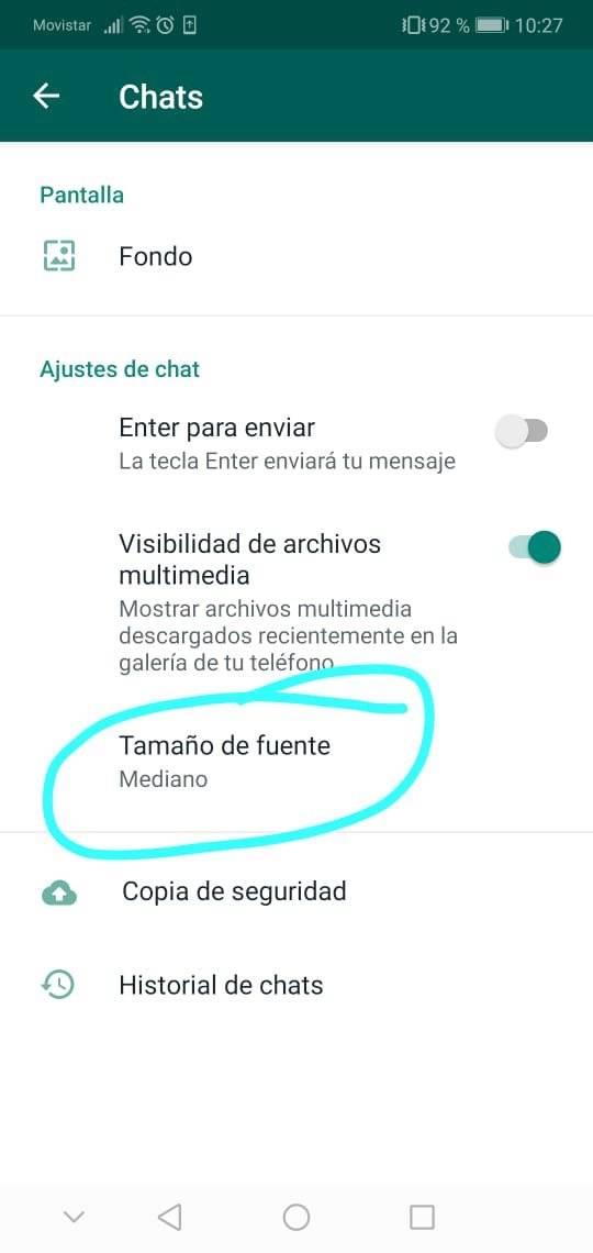 Cambiar el tamaño de letra de WhatsApp