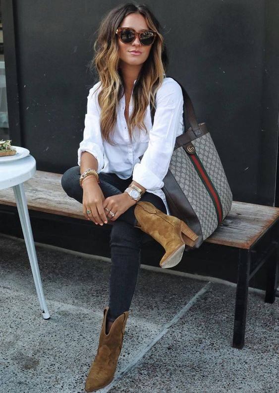 Outfit con botines de tacón grueso Outfit con botines de tacón grueso