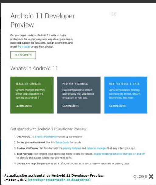 Google se equivoca y publica por accidente vista previa de Android 11