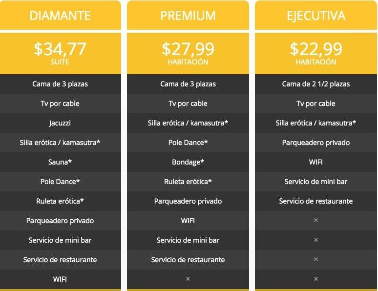 Precio de habitaciones en motel 1001 noches