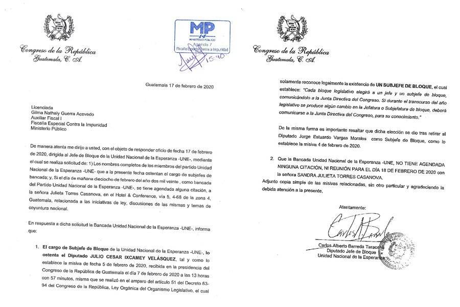 Carta enviada por la UNE al MP