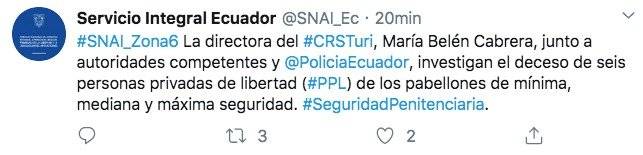 Seis fallecidos por incidentes en cárcel de Turi, en Cuenca