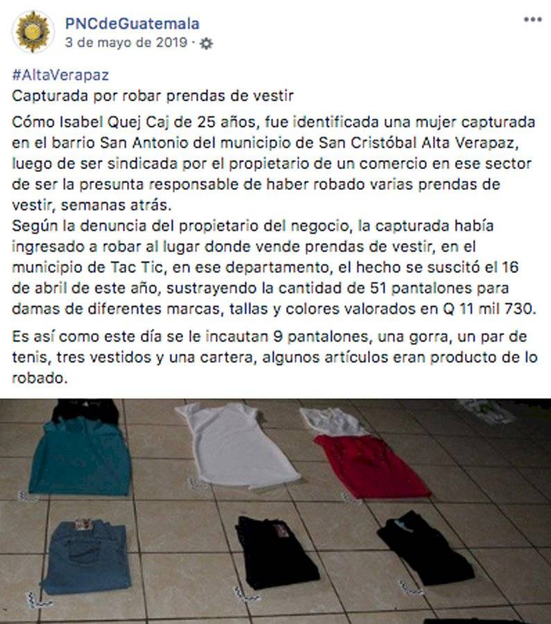 Capturada por robar prendas de vestir