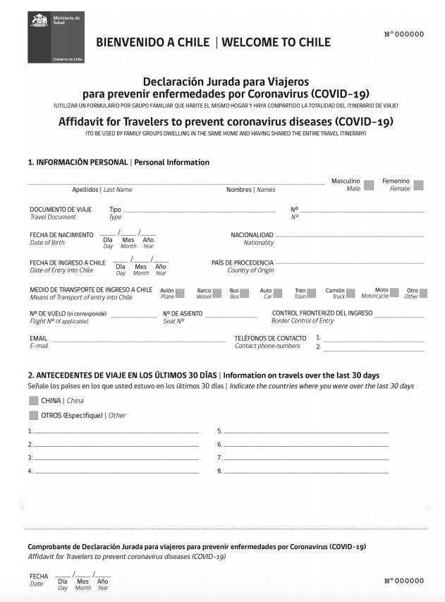 declaración jurada coronavirus