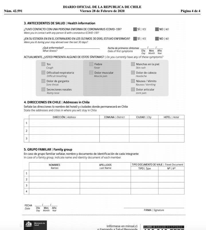 declaración jurada coronavirus