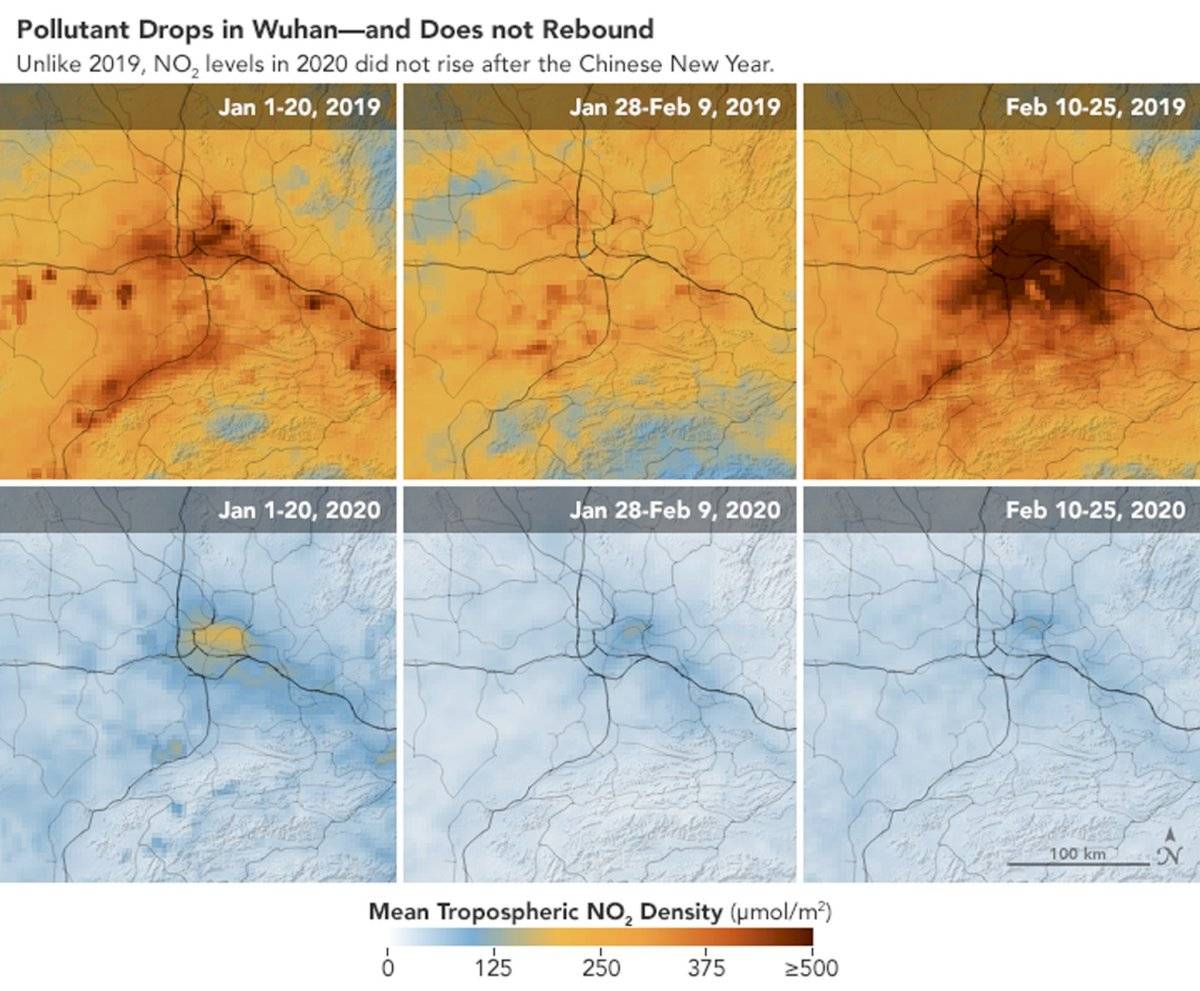 Nasa revela disminución de contaminación en China por el coronavirus