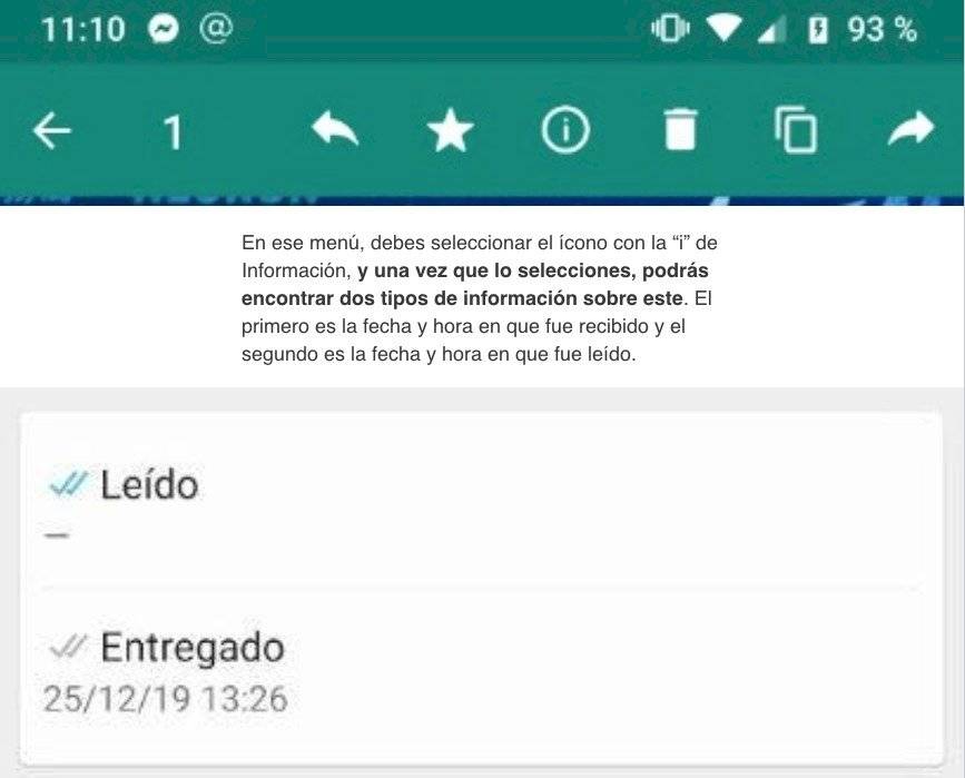 Así puedes descubrir la hora de recibido y leído el mensaje