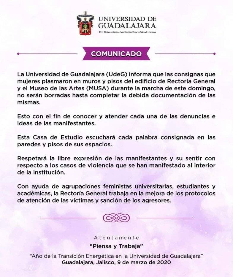 Comunicado Universidad de Guadalajara