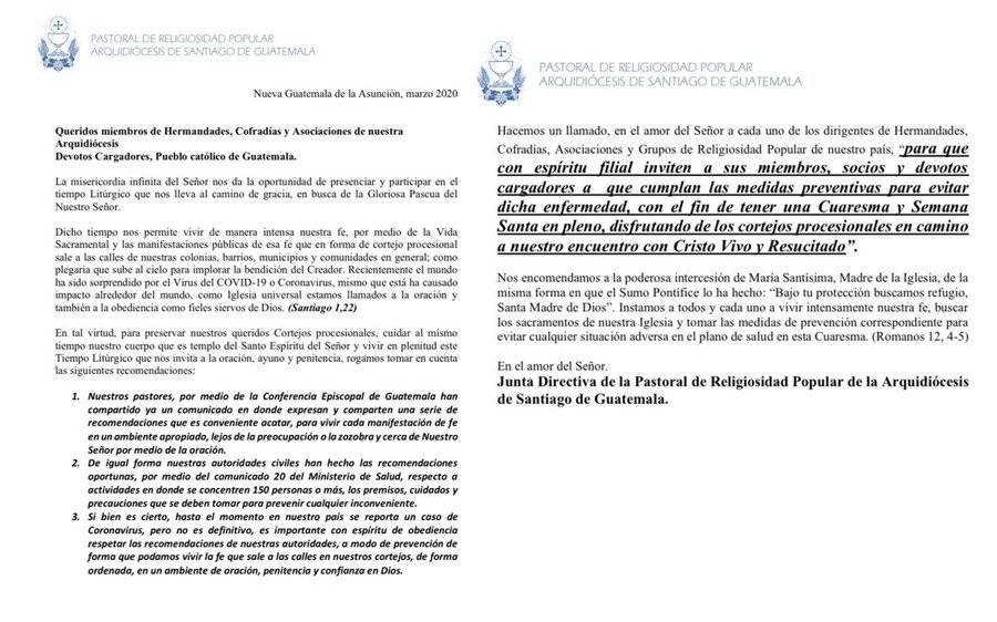 Comunicado de la Pastoral de Religiosidad Popular