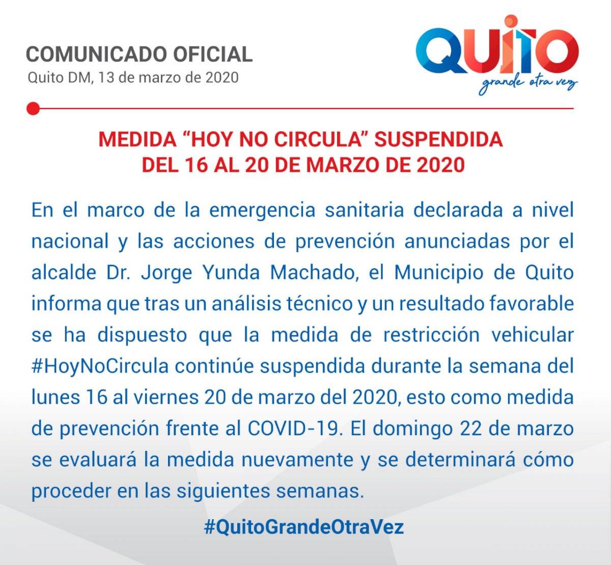 "Hoy No Circula" no regirá desde el 16 al 20 de marzo
