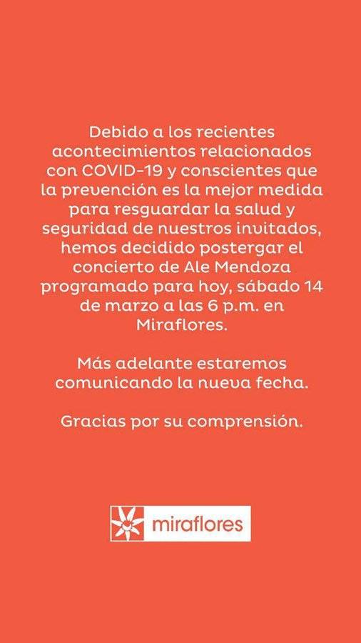 Comunicado de Miraflores sobre concierto de Ale Mendoza