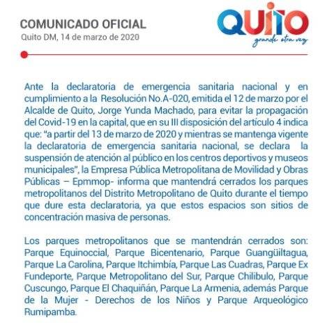 Comunicado de los parques cerrados