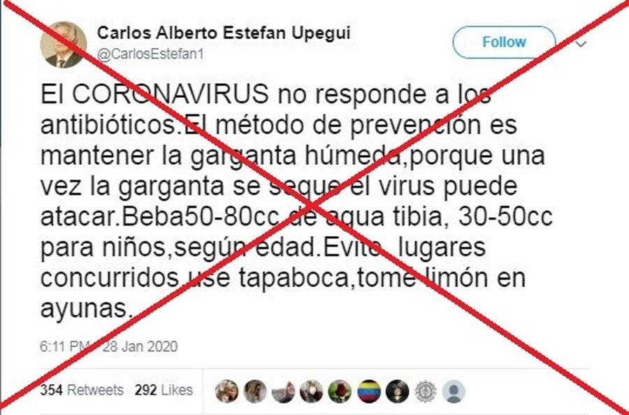 Tuit falso sobre coronavirus