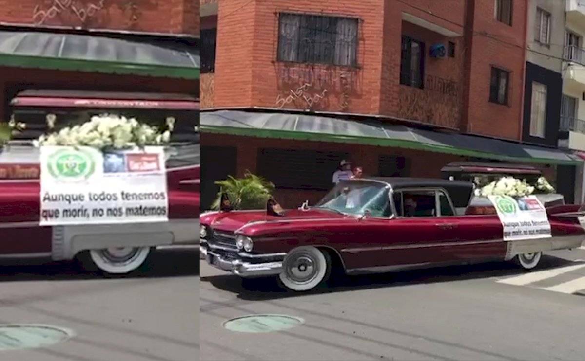 Carro fúnebre recorre las calles de Medellín y pide a los ciudadanos permanecer en casa por COVID-19