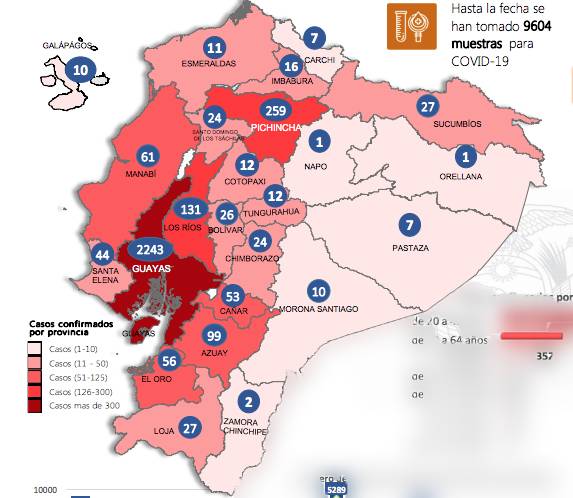 Mapa de la situación del Covid-19 en Ecuador, a las 1:00 del 02 de abril