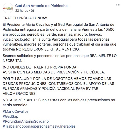 Aglomeración en Mitad del Mundo por anuncio de entrega de alimentos gratuitos