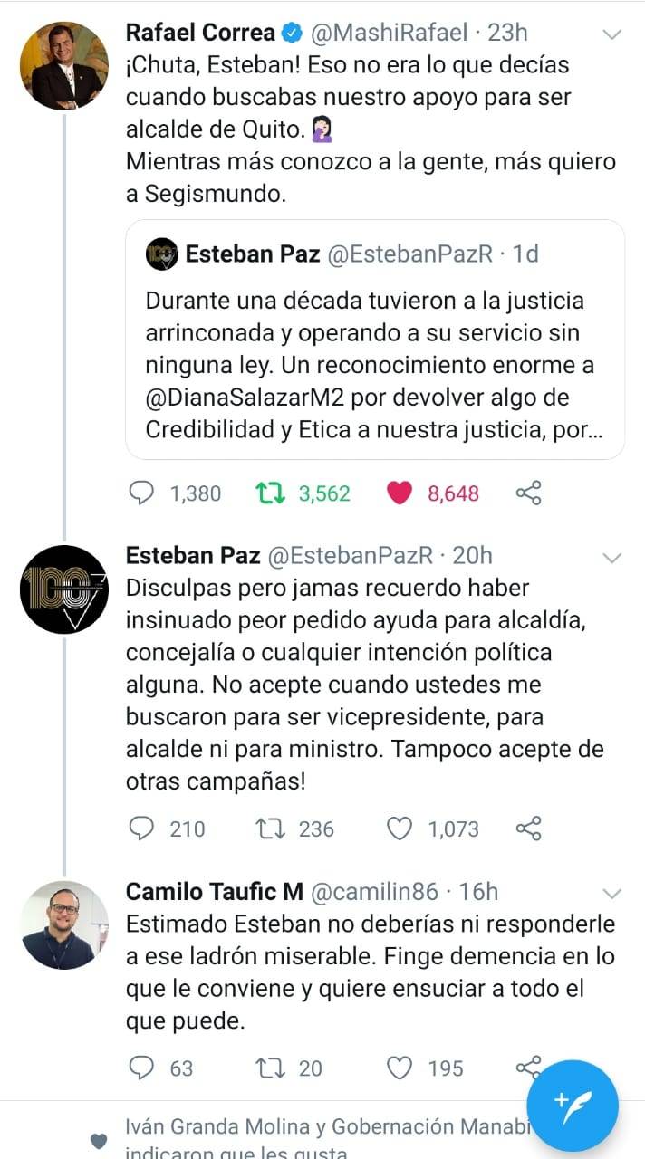 Cruce de tuits entre Rafael Correa y Esteban Paz Cruce de tuits entre Rafael Correa y Esteban Paz