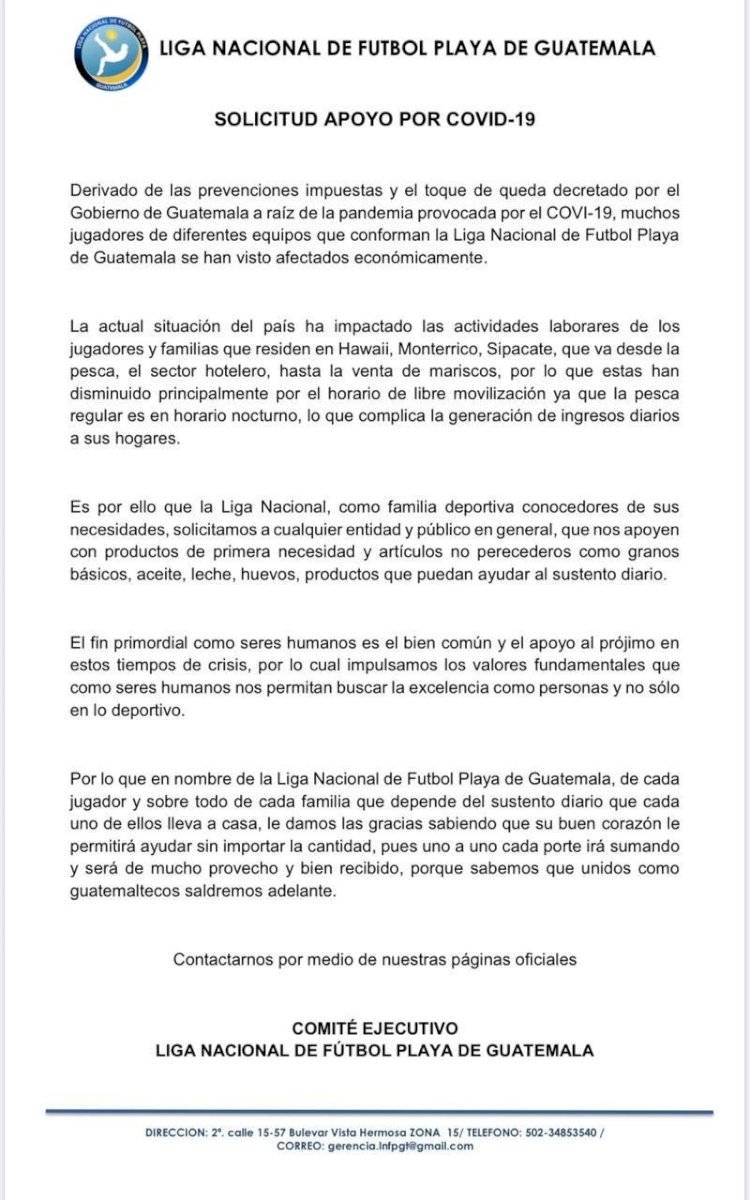 Comunicado de la Liga Nacional de Futbol Playa por COVID-19